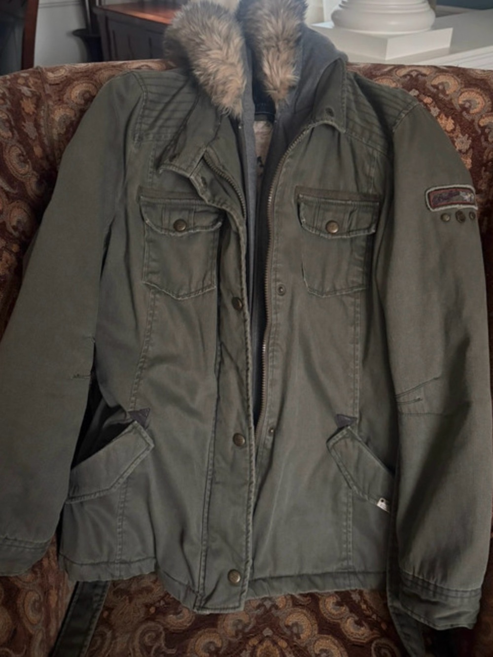 Women’s Olive Fur-Trim Field Jacket - Unbranded